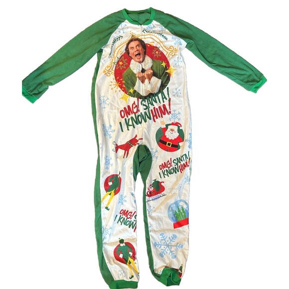 Buddy The Elf Christmas Large One Piece Zip Up Adult Pj’s Will Ferrell FUNNY - Picture 1 of 6
